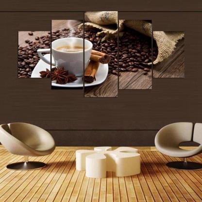 Coffee Beans Cup 5 Piece HD Multi Panel Canvas Wall Art Frame-Original Frame