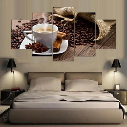 Coffee Beans Cup 5 Piece HD Multi Panel Canvas Wall Art Frame-Original Frame