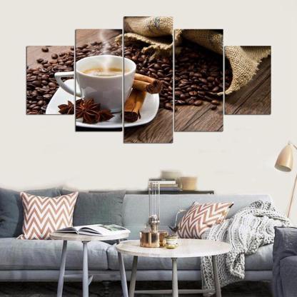 Coffee Beans Cup 5 Piece HD Multi Panel Canvas Wall Art Frame-Original Frame