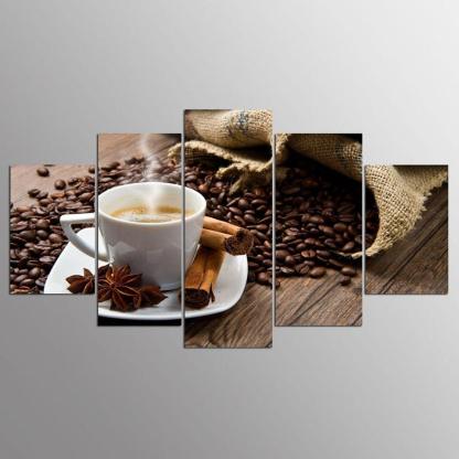 Coffee Beans Cup 5 Piece HD Multi Panel Canvas Wall Art Frame-Original Frame