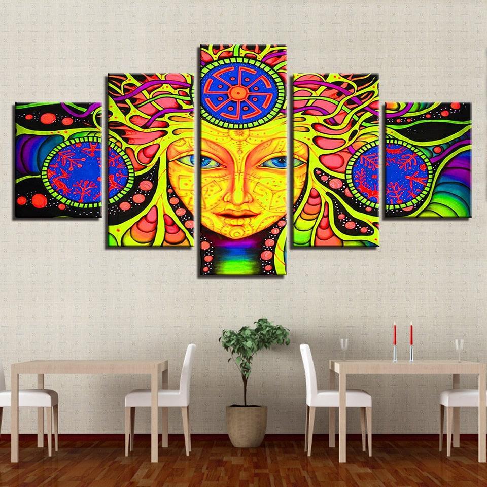 Psychedelic Mandala 5 Piece HD Multi Panel Canvas Wall Art Frame-Original Frame