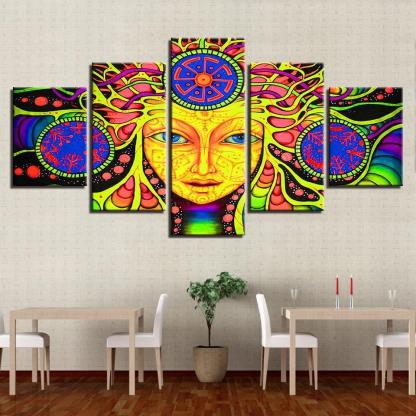 Psychedelic Mandala 5 Piece HD Multi Panel Canvas Wall Art Frame-Original Frame
