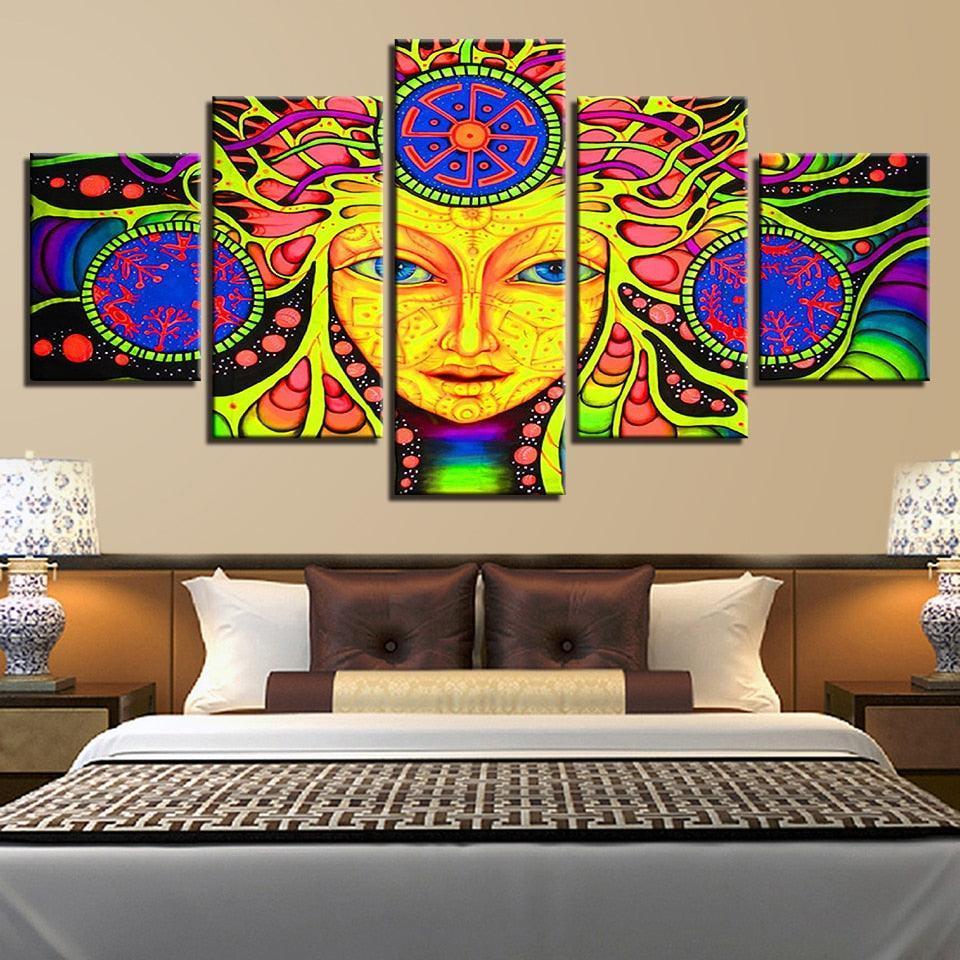 Psychedelic Mandala 5 Piece HD Multi Panel Canvas Wall Art Frame-Original Frame