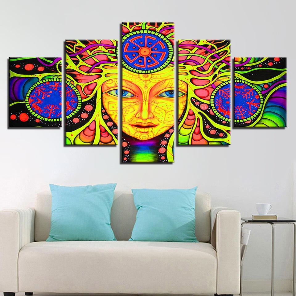 Psychedelic Mandala 5 Piece HD Multi Panel Canvas Wall Art Frame-Original Frame