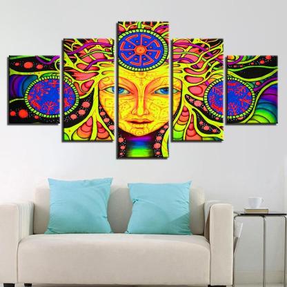 Psychedelic Mandala 5 Piece HD Multi Panel Canvas Wall Art Frame-Original Frame
