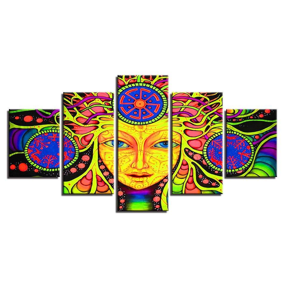 Psychedelic Mandala 5 Piece HD Multi Panel Canvas Wall Art Frame-Original Frame