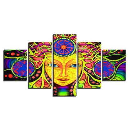 Psychedelic Mandala 5 Piece HD Multi Panel Canvas Wall Art Frame-Original Frame