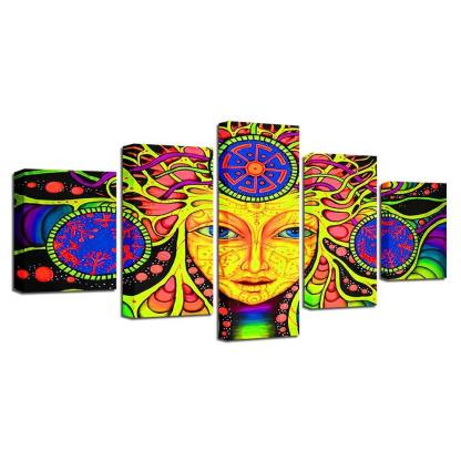 Psychedelic Mandala 5 Piece HD Multi Panel Canvas Wall Art Frame-Original Frame