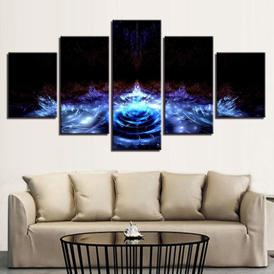 Blue Water Lily Flowers 5 Piece HD Multi Panel Canvas Wall Art Frame-Original Frame