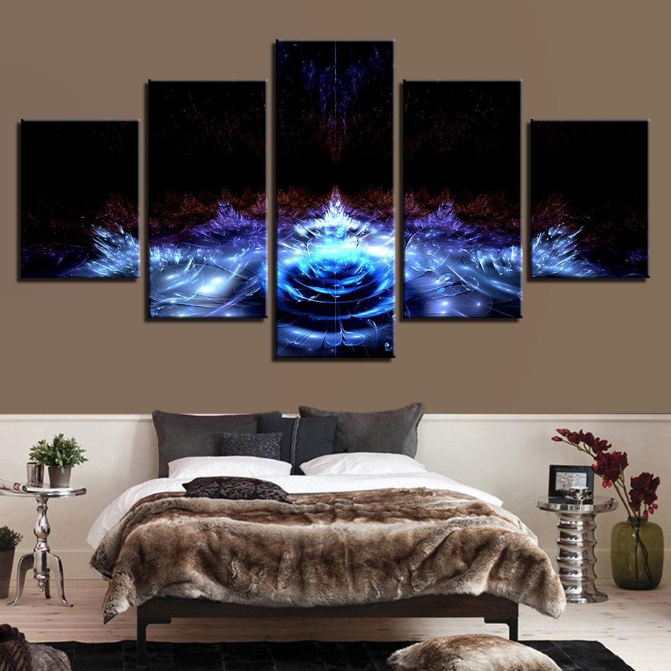 Blue Water Lily Flowers 5 Piece HD Multi Panel Canvas Wall Art Frame-Original Frame