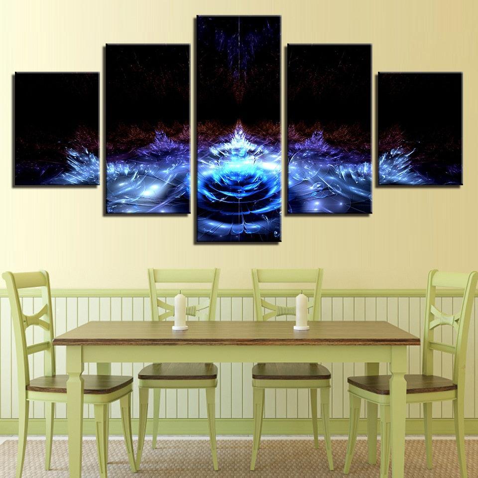 Blue Water Lily Flowers 5 Piece HD Multi Panel Canvas Wall Art Frame-Original Frame
