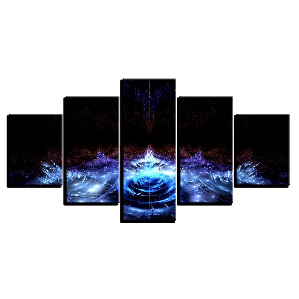 Blue Water Lily Flowers 5 Piece HD Multi Panel Canvas Wall Art Frame-Original Frame