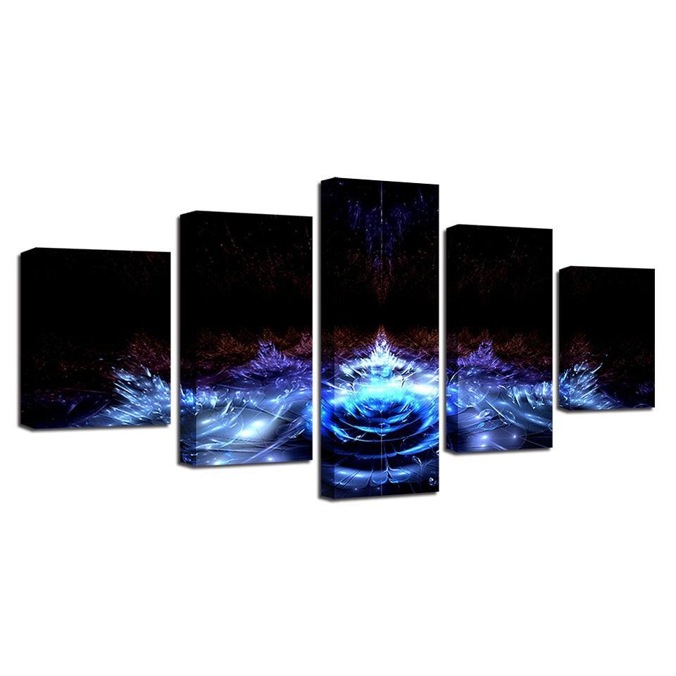 Blue Water Lily Flowers 5 Piece HD Multi Panel Canvas Wall Art Frame-Original Frame