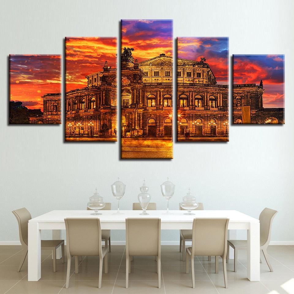Ancient Architecture 5 Piece HD Multi Panel Canvas Wall Art Frame-Original Frame