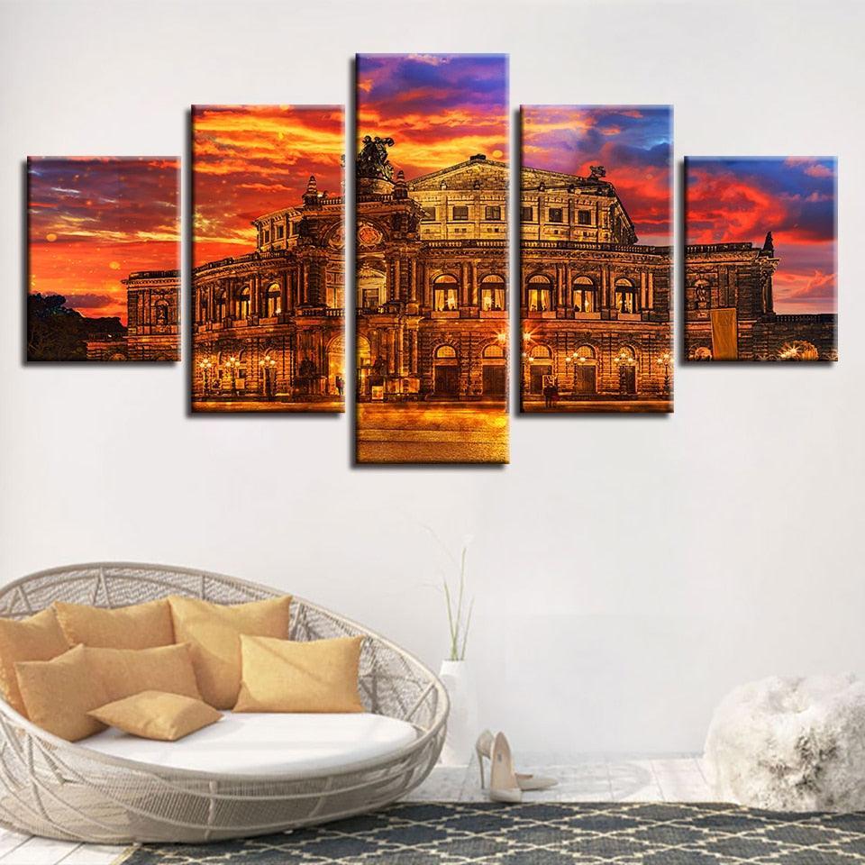 Ancient Architecture 5 Piece HD Multi Panel Canvas Wall Art Frame-Original Frame