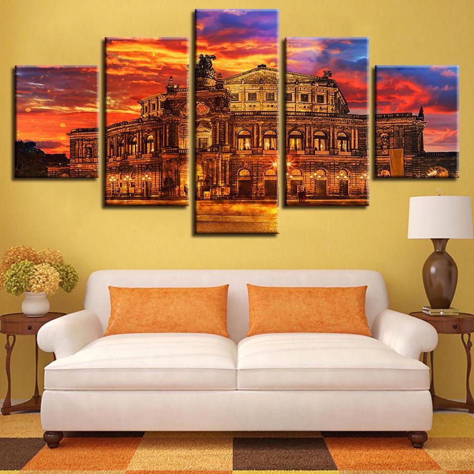 Ancient Architecture 5 Piece HD Multi Panel Canvas Wall Art Frame-Original Frame