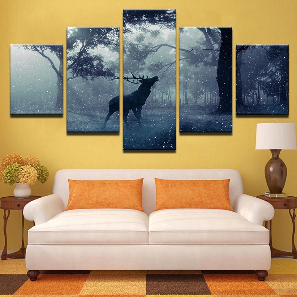 Buck in Forest 5 Piece HD Multi Panel Canvas Wall Art Frame-Original Frame