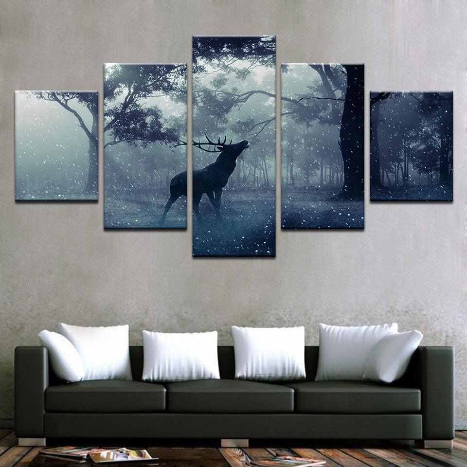 Buck in Forest 5 Piece HD Multi Panel Canvas Wall Art Frame-Original Frame