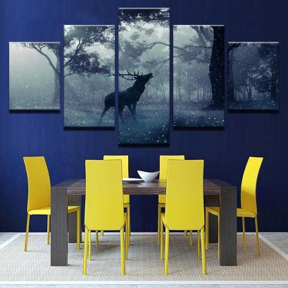 Buck in Forest 5 Piece HD Multi Panel Canvas Wall Art Frame-Original Frame