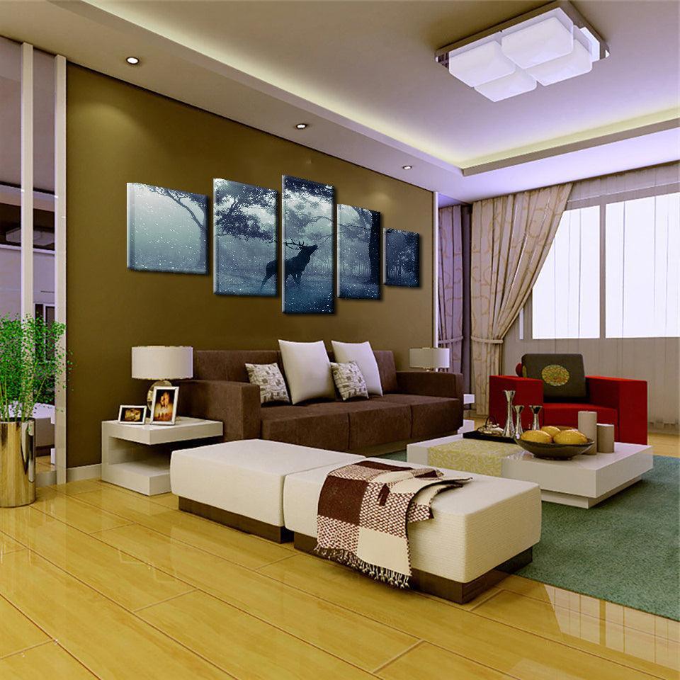 Buck in Forest 5 Piece HD Multi Panel Canvas Wall Art Frame-Original Frame