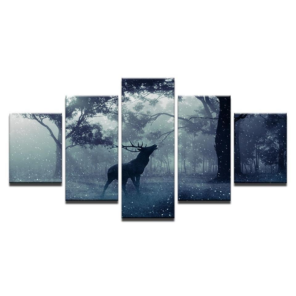 Buck in Forest 5 Piece HD Multi Panel Canvas Wall Art Frame-Original Frame