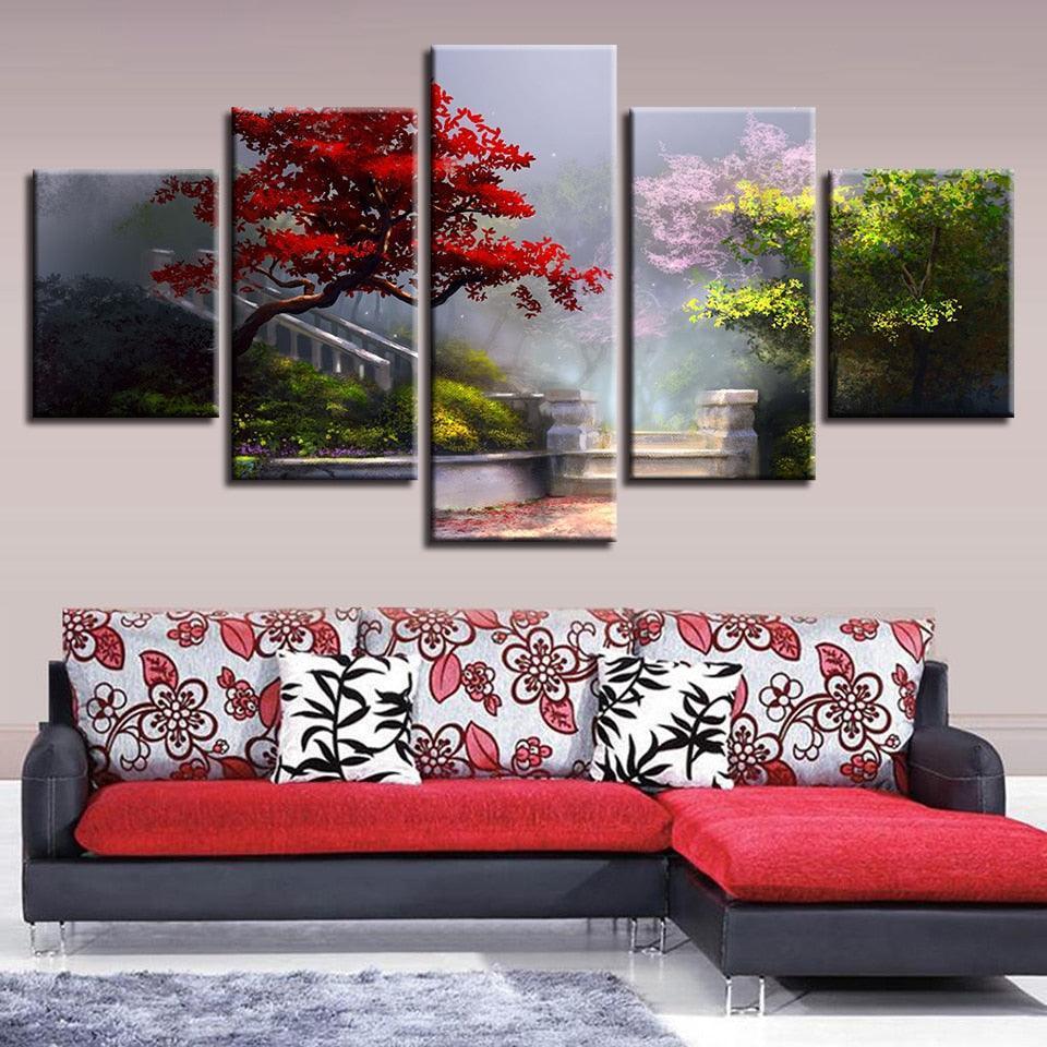 Beautiful Garden Handrail 5 Piece HD Multi Panel Canvas Wall Art Frame-Original Frame
