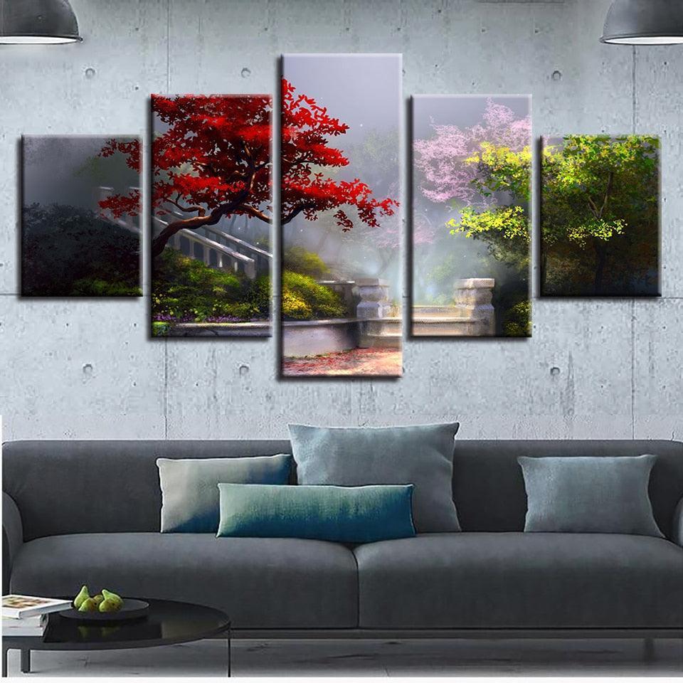 Beautiful Garden Handrail 5 Piece HD Multi Panel Canvas Wall Art Frame-Original Frame