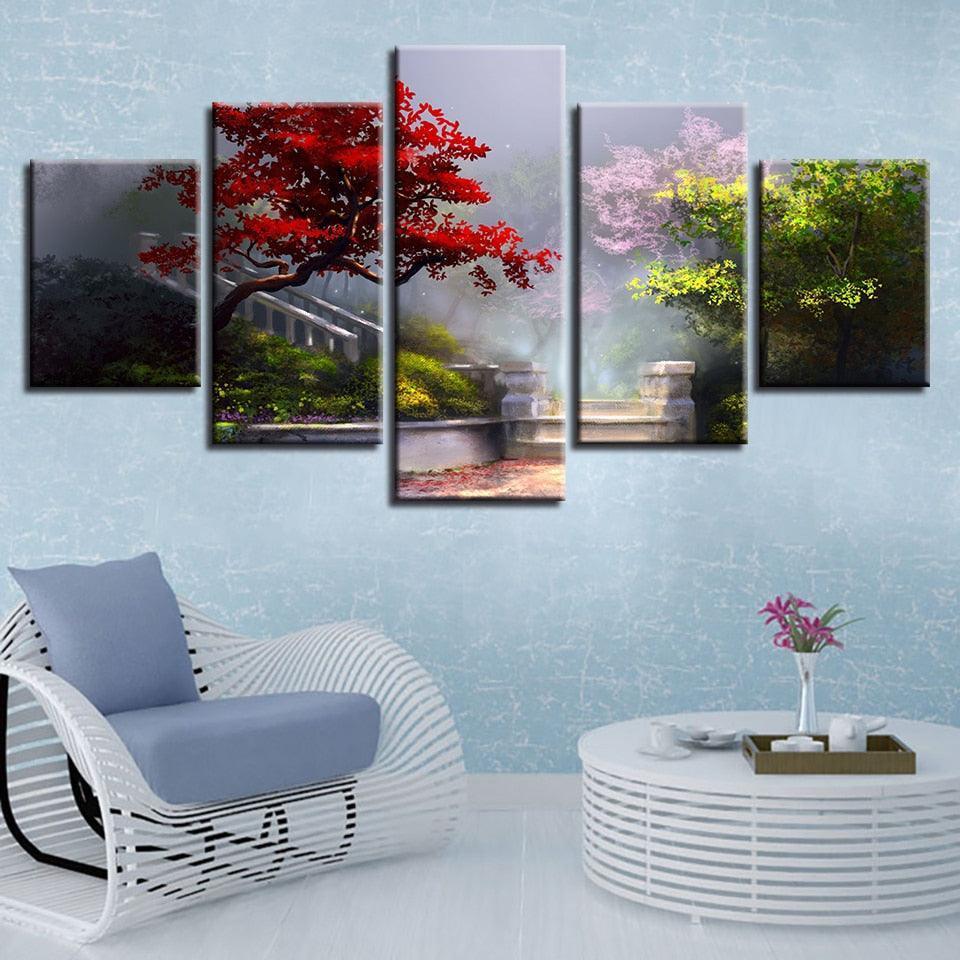 Beautiful Garden Handrail 5 Piece HD Multi Panel Canvas Wall Art Frame-Original Frame