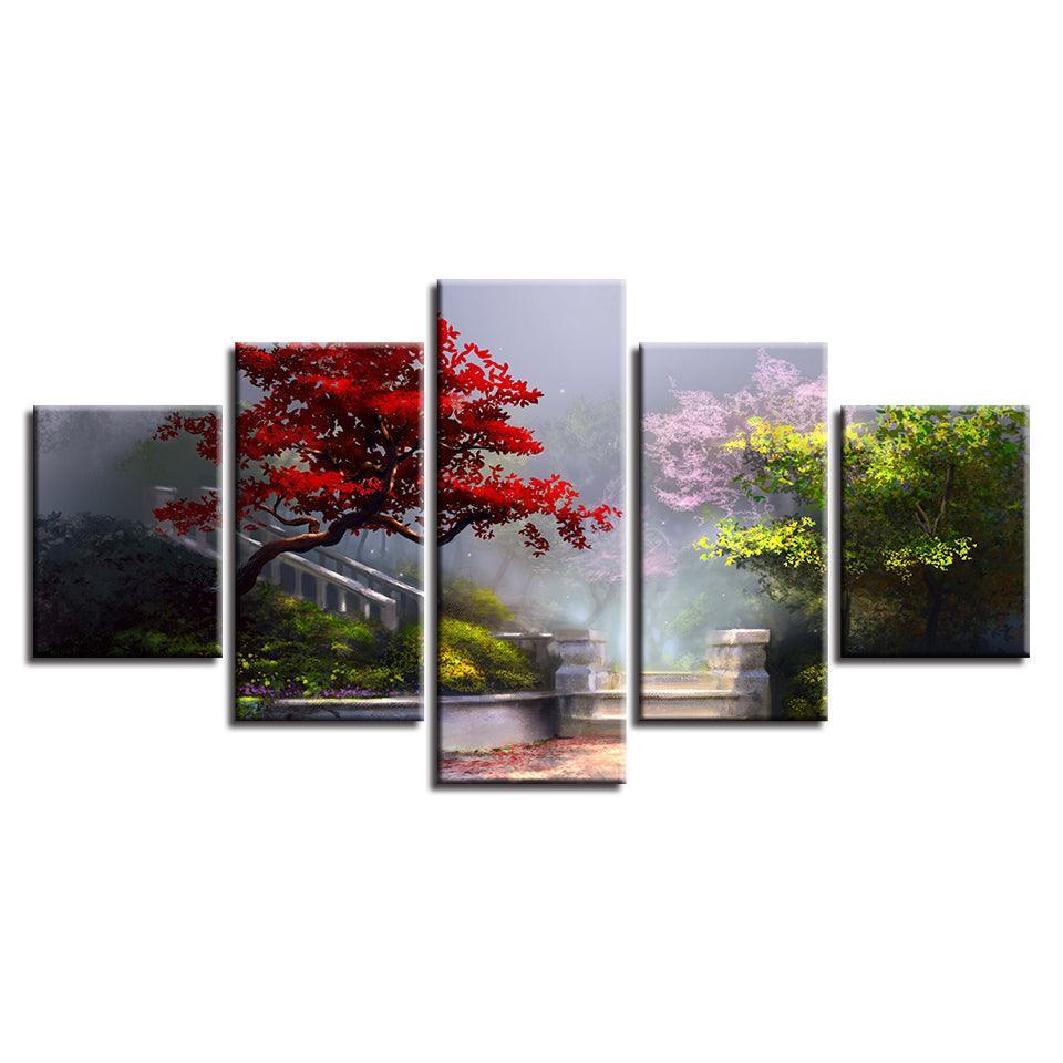 Beautiful Garden Handrail 5 Piece HD Multi Panel Canvas Wall Art Frame-Original Frame