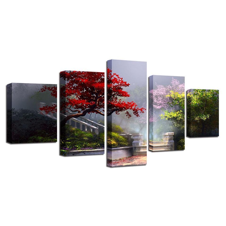 Beautiful Garden Handrail 5 Piece HD Multi Panel Canvas Wall Art Frame-Original Frame