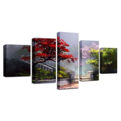 Beautiful Garden Handrail 5 Piece HD Multi Panel Canvas Wall Art Frame-Original Frame