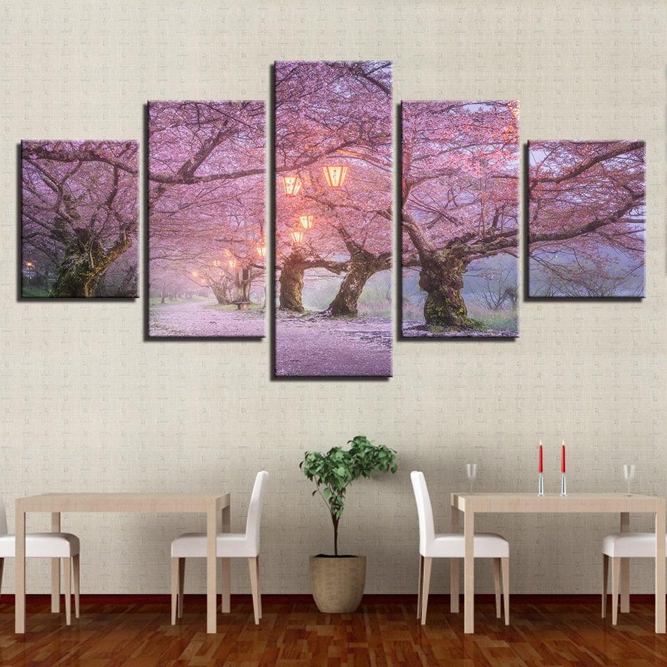 Cherry Blossom 5 Piece HD Multi Panel Canvas Wall Art Frame-Original Frame