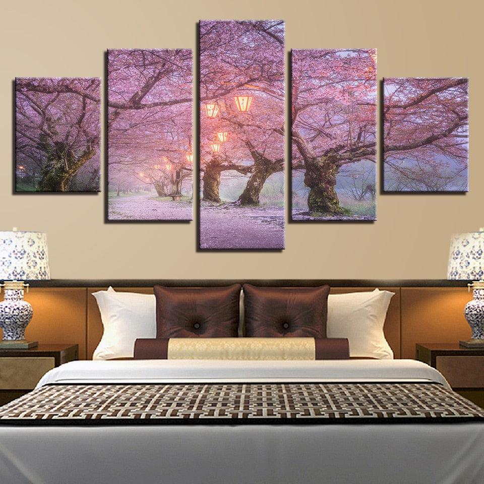 Cherry Blossom 5 Piece HD Multi Panel Canvas Wall Art Frame-Original Frame