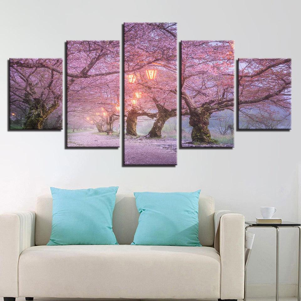 Cherry Blossom 5 Piece HD Multi Panel Canvas Wall Art Frame-Original Frame