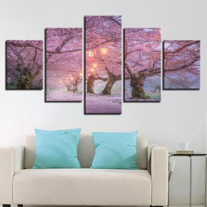 Cherry Blossom 5 Piece HD Multi Panel Canvas Wall Art Frame-Original Frame