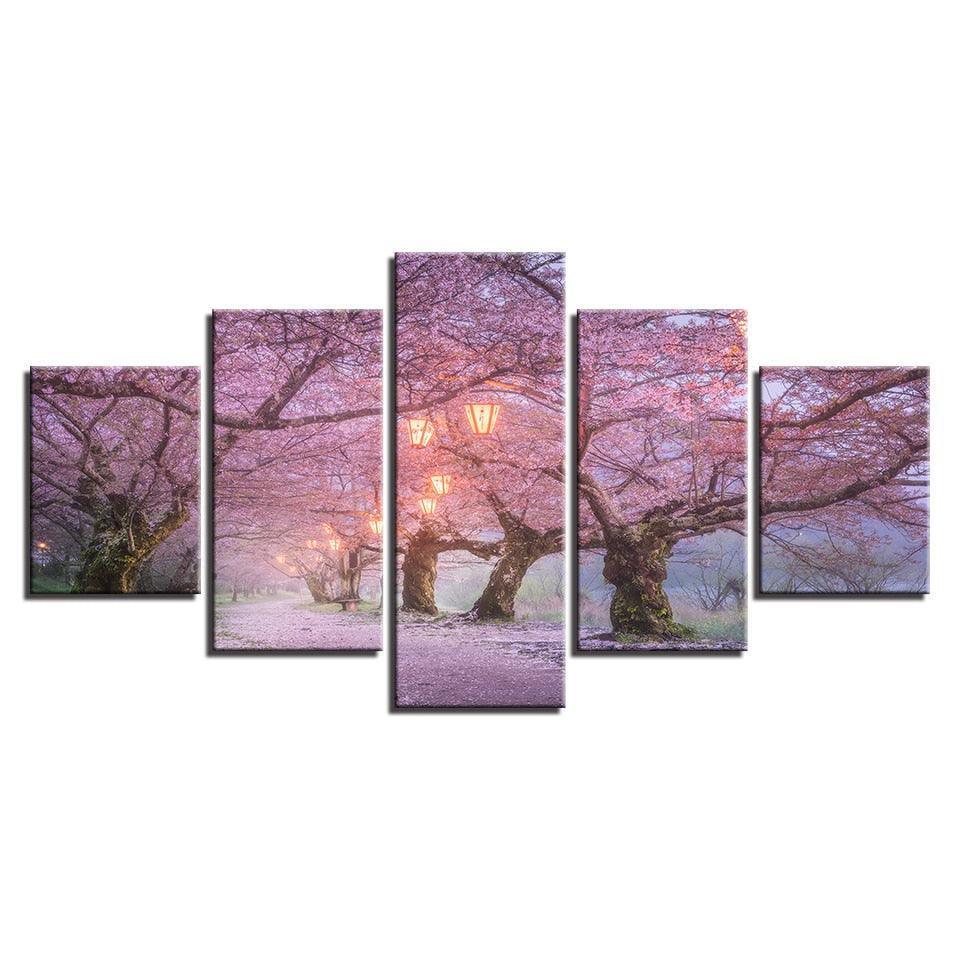 Cherry Blossom 5 Piece HD Multi Panel Canvas Wall Art Frame-Original Frame