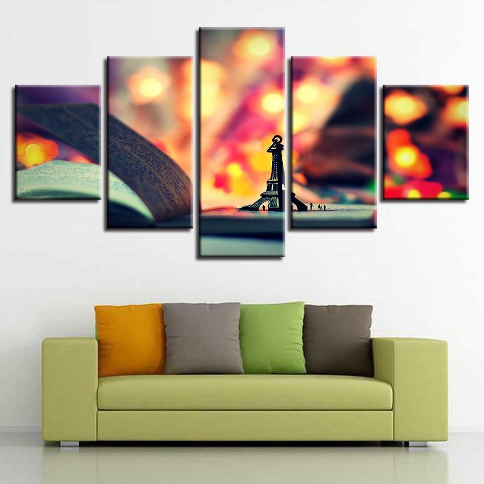 Paris Tower On The Book 5 Piece HD Multi Panel Canvas Wall Art Frame-Original Frame