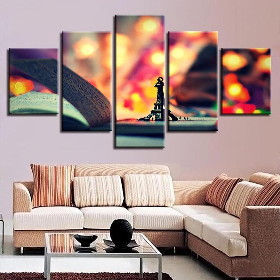 Paris Tower On The Book 5 Piece HD Multi Panel Canvas Wall Art Frame-Original Frame