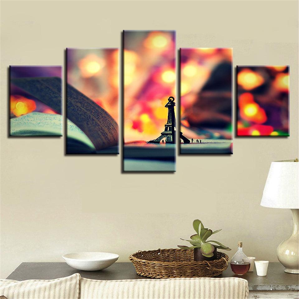 Paris Tower On The Book 5 Piece HD Multi Panel Canvas Wall Art Frame-Original Frame