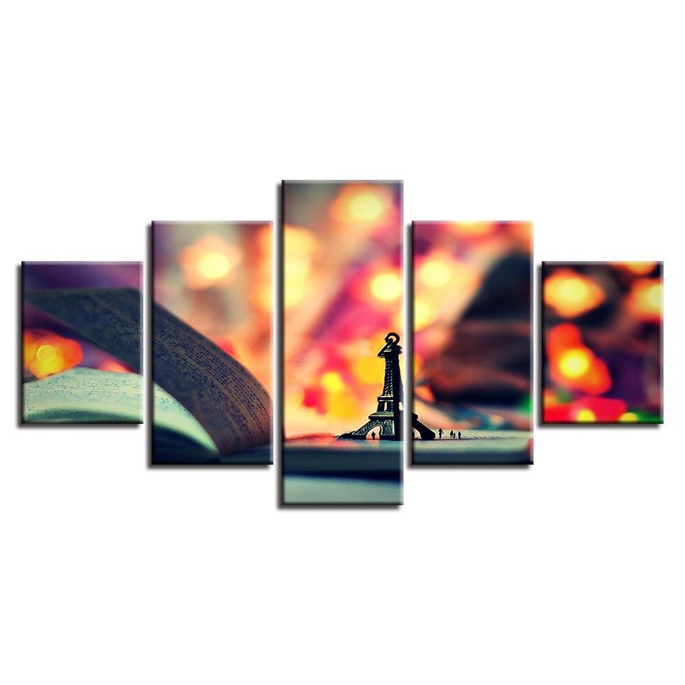 Paris Tower On The Book 5 Piece HD Multi Panel Canvas Wall Art Frame-Original Frame