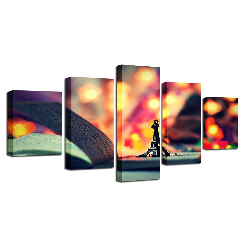 Paris Tower On The Book 5 Piece HD Multi Panel Canvas Wall Art Frame-Original Frame