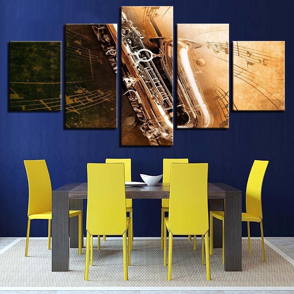 Saxophone 5 Piece HD Multi Panel Canvas Wall Art Frame-Original Frame