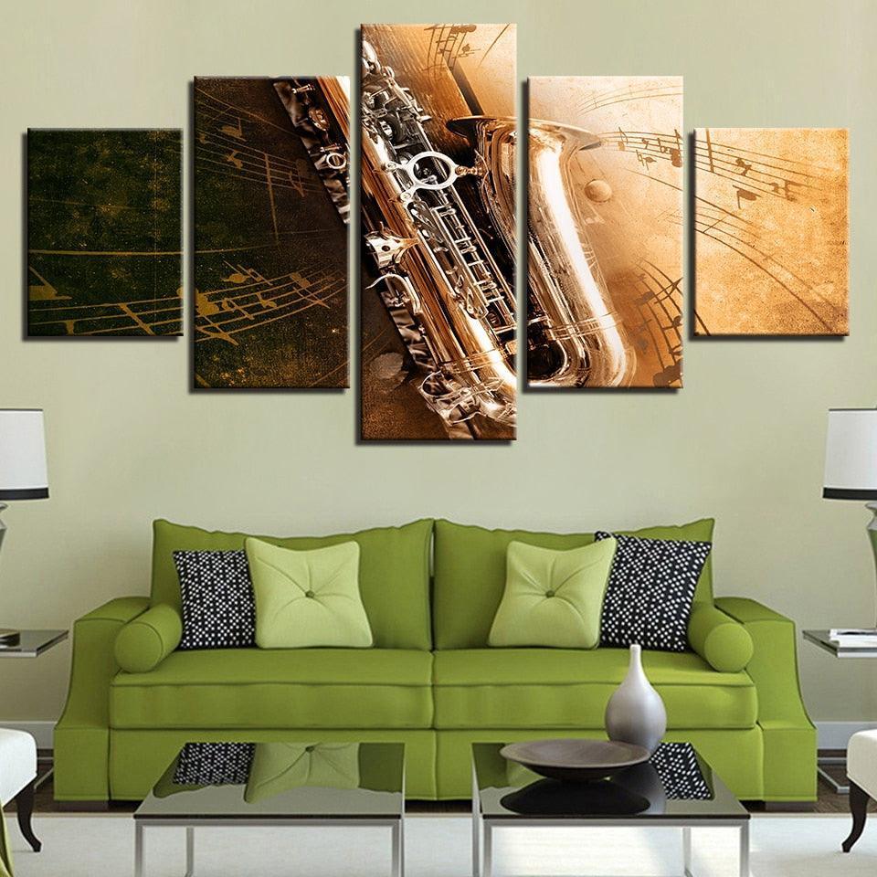 Saxophone 5 Piece HD Multi Panel Canvas Wall Art Frame-Original Frame