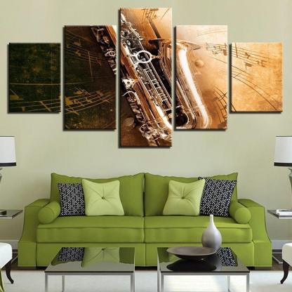 Saxophone 5 Piece HD Multi Panel Canvas Wall Art Frame-Original Frame