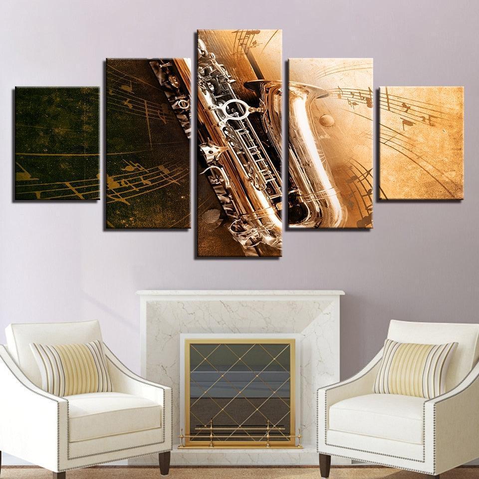 Saxophone 5 Piece HD Multi Panel Canvas Wall Art Frame-Original Frame