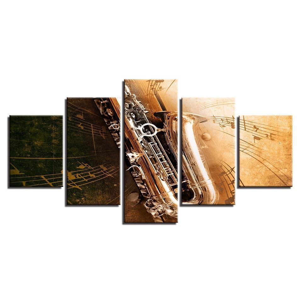 Saxophone 5 Piece HD Multi Panel Canvas Wall Art Frame-Original Frame