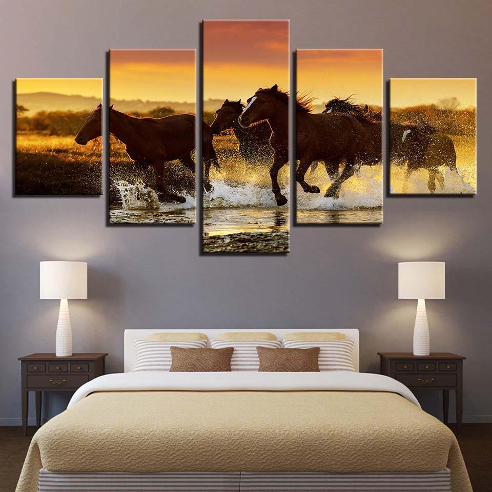 Galloping Steed 5 Piece HD Multi Panel Canvas Wall Art Frame-Original Frame