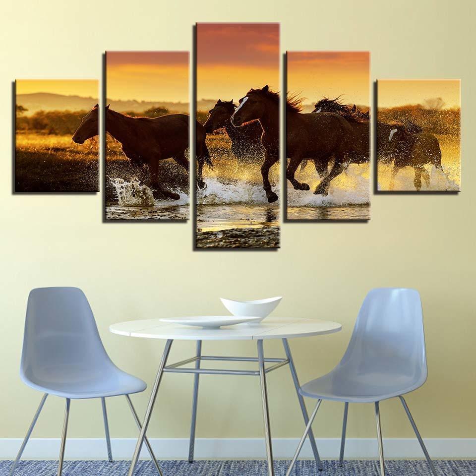 Galloping Steed 5 Piece HD Multi Panel Canvas Wall Art Frame-Original Frame