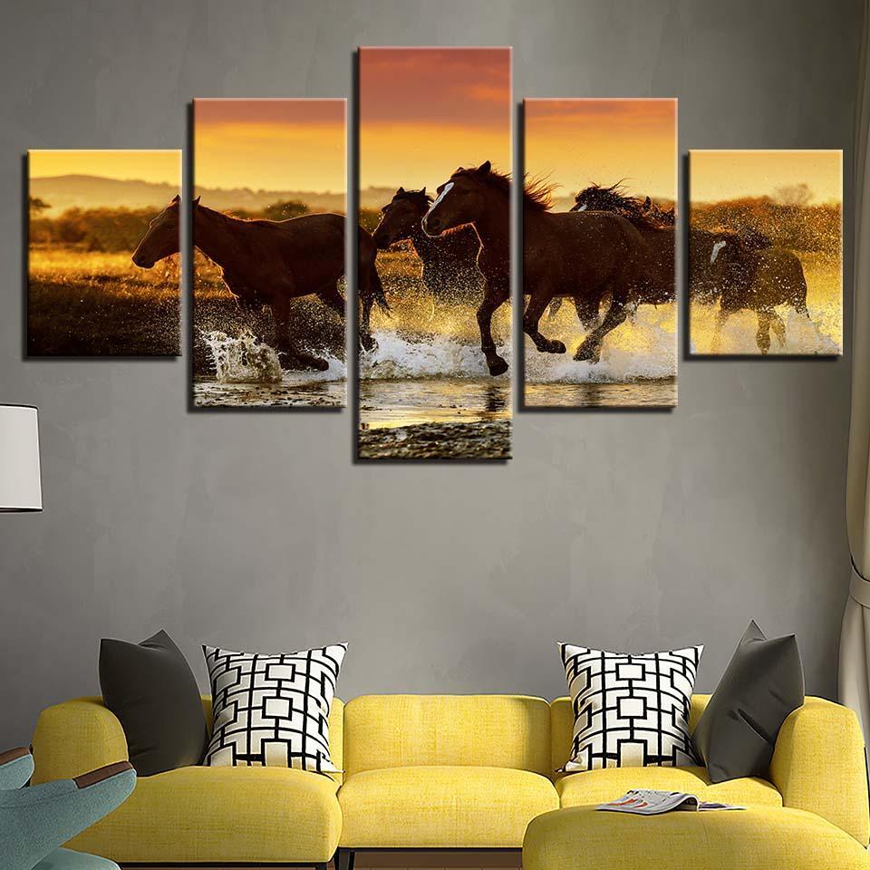 Galloping Steed 5 Piece HD Multi Panel Canvas Wall Art Frame-Original Frame