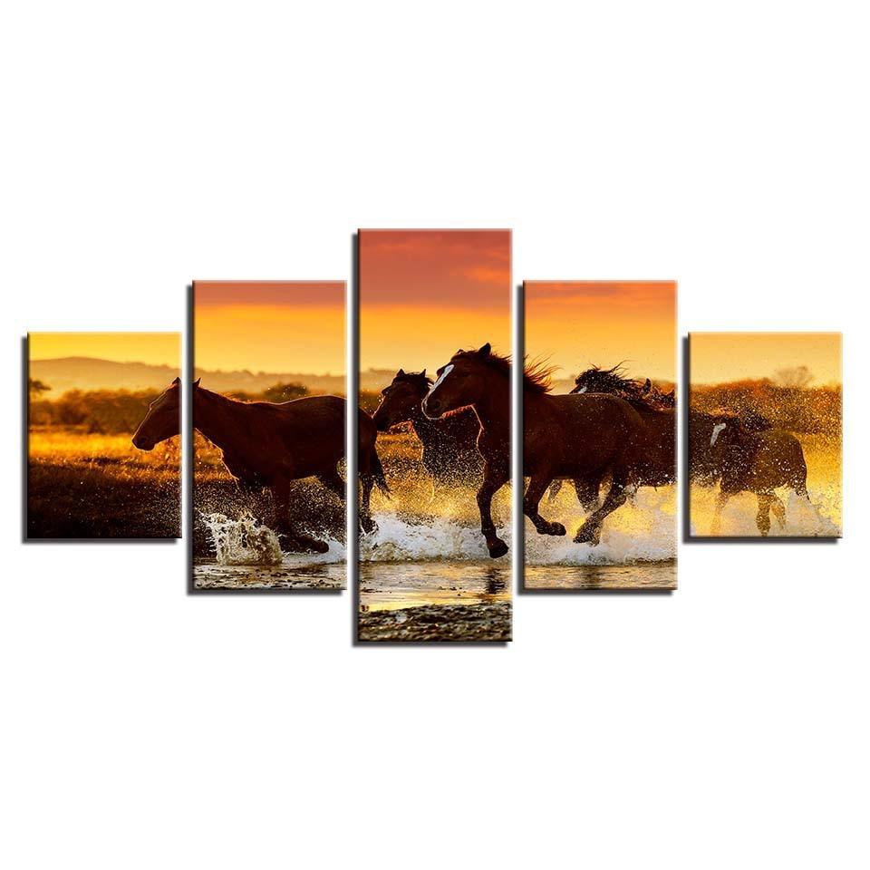 Galloping Steed 5 Piece HD Multi Panel Canvas Wall Art Frame-Original Frame